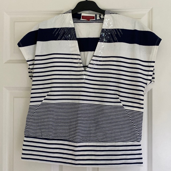 One.September Navy and white stripe top - Picture 1 of 3